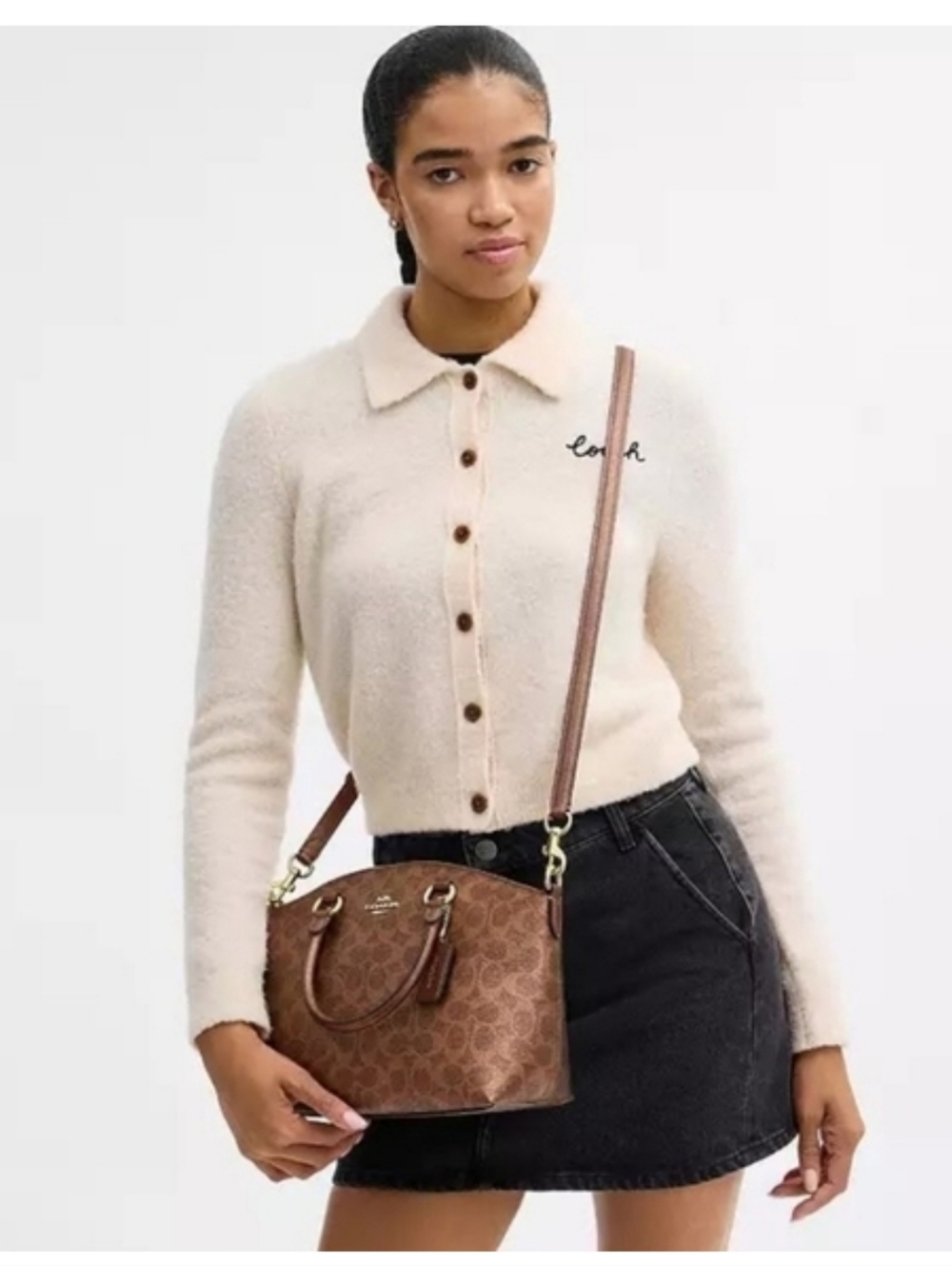 Coach Sadie Satchel Crossbody Bag in Metallic Signature Coated Canvas - Picture 13 of 16